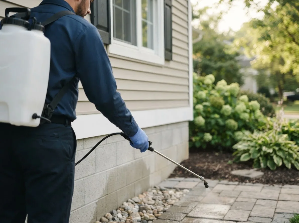 Pest control technician inspecting a home in Angier, NC